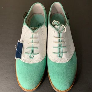 GH Bass & Co Elizabeth Mint Green White Canvas Oxford Saddle Shoe Women’s 8M